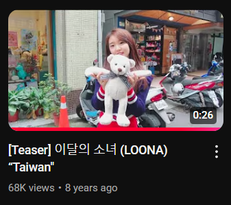 A screenshot of the thumbnail and title for 'Teaser: Loona: Taiwan.'